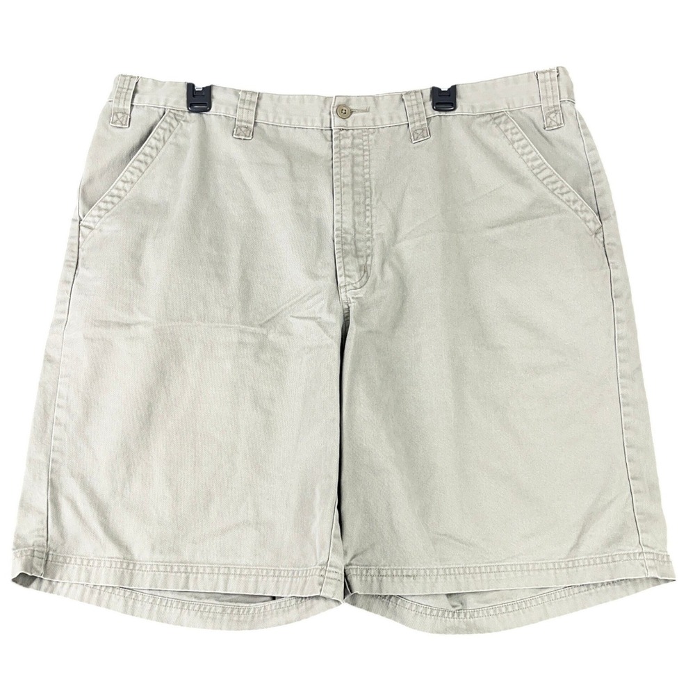 Eddie Bauer Chino Shorts Mens 40 Khaki Tan Cotton Twill Flat Front Casual